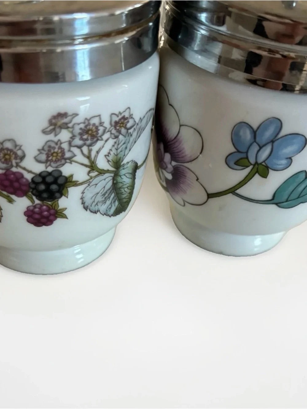 Pair of Vintage Royal Worcester Porcelain Egg Coddlers-Astley Floral & Evesham